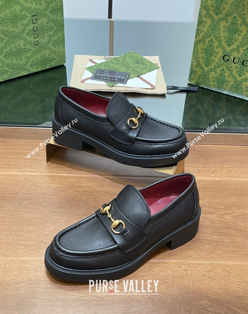 Gucci Horsebit Calf Leather Loafers 4.5cm Black 2024 794378 (MD-240906129)