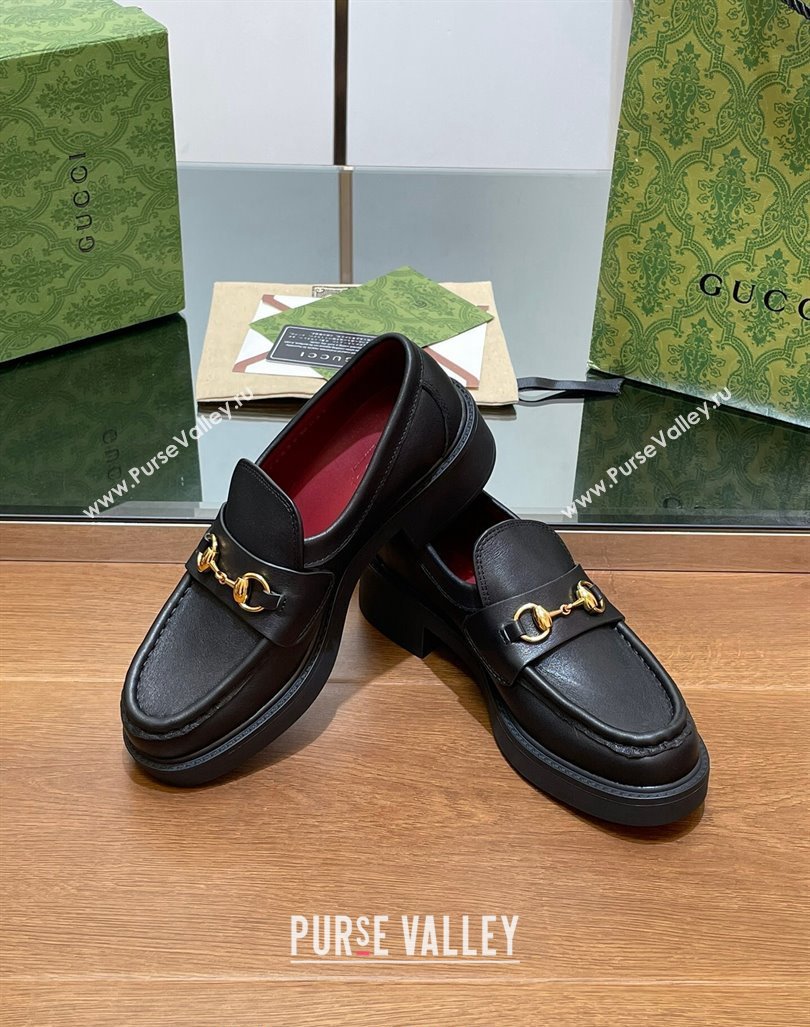 Gucci Horsebit Calf Leather Loafers 4.5cm Black 2024 794378 (MD-240906129)