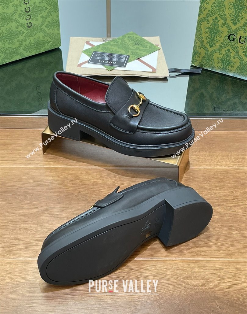 Gucci Horsebit Calf Leather Loafers 4.5cm Black 2024 794378 (MD-240906129)