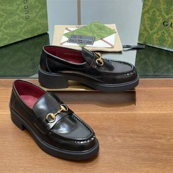 Gucci Horsebit Shiny Leather Loafers 4.5cm Black 2024 794378 (MD-240906130)