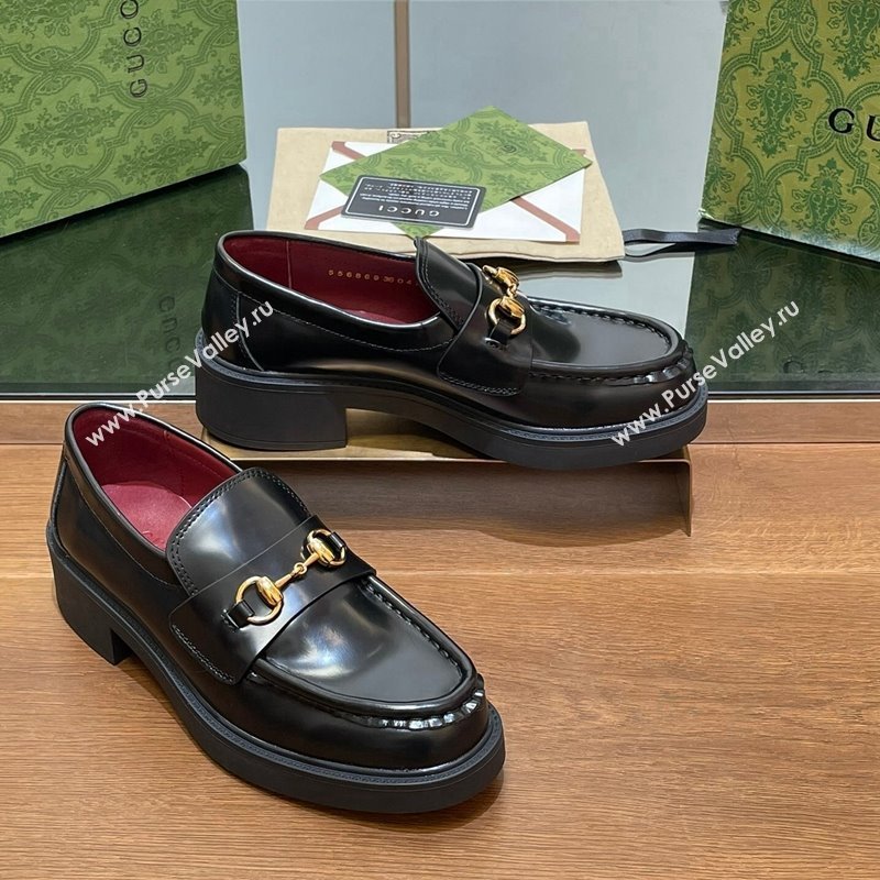 Gucci Horsebit Shiny Leather Loafers 4.5cm Black 2024 794378 (MD-240906130)