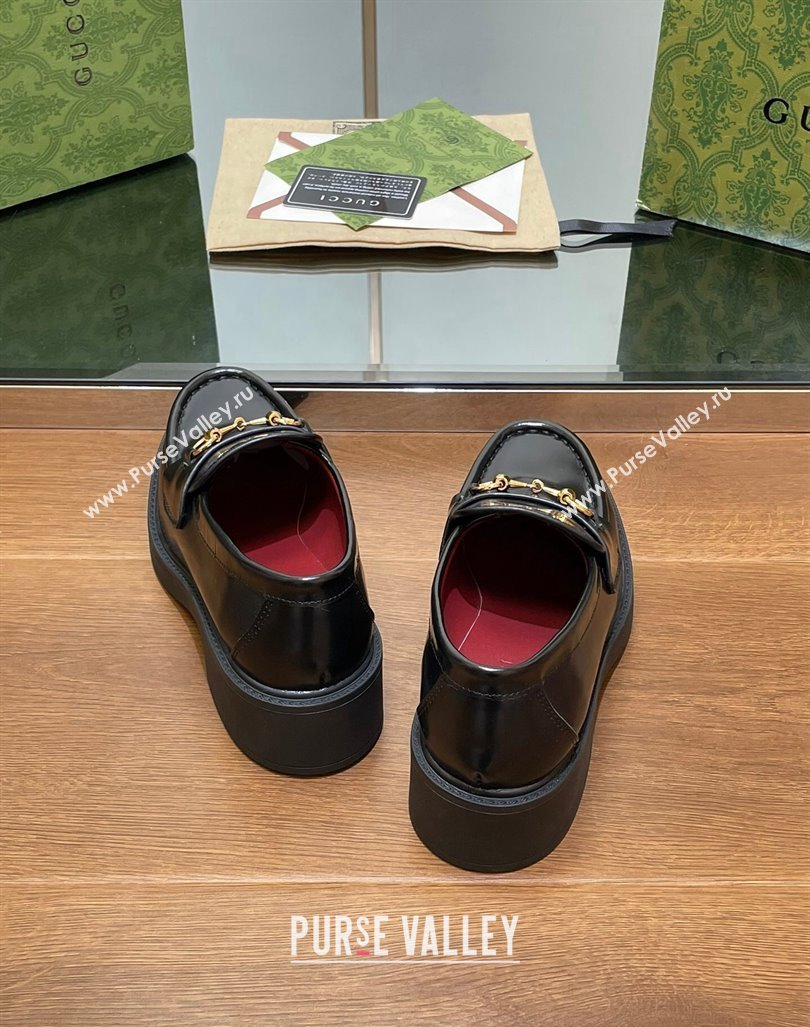 Gucci Horsebit Shiny Leather Loafers 4.5cm Black 2024 794378 (MD-240906130)