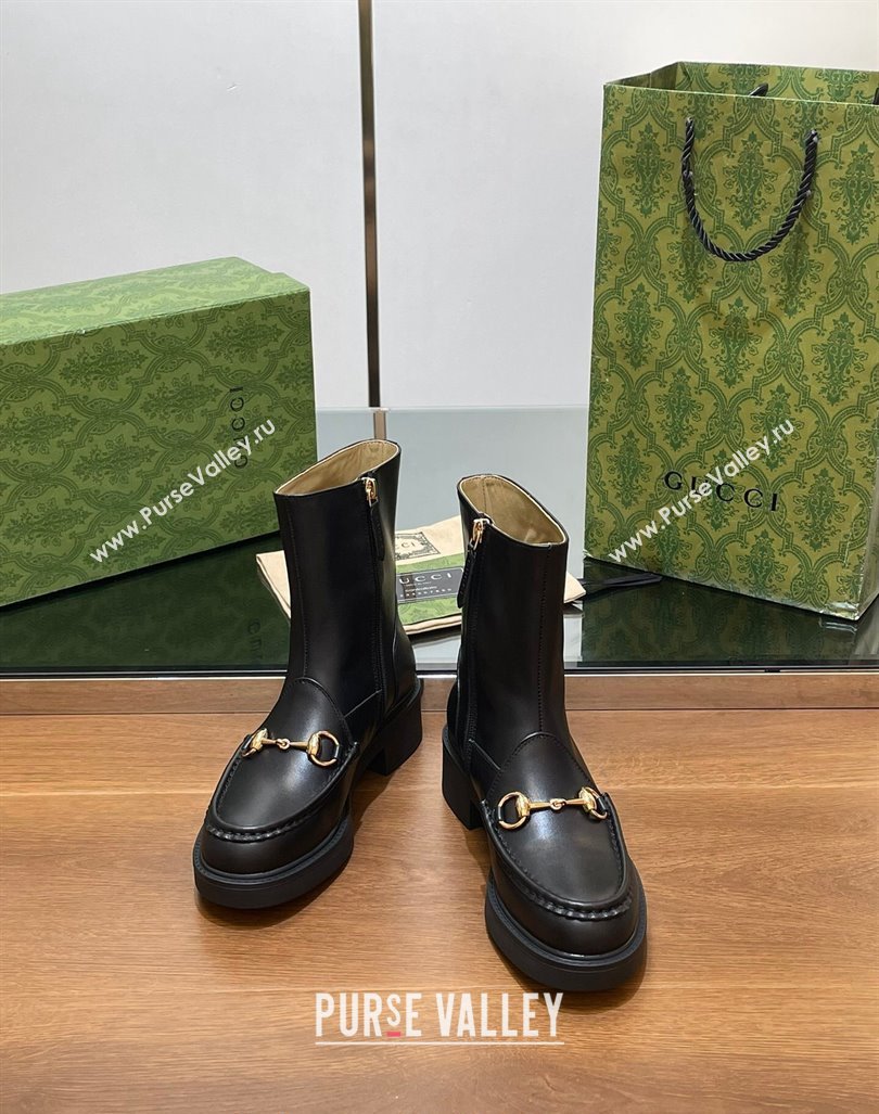 Gucci Calf Leather Horsebit Ankle Boots 4.5cm Black 2024 798724 (MD-240906014)