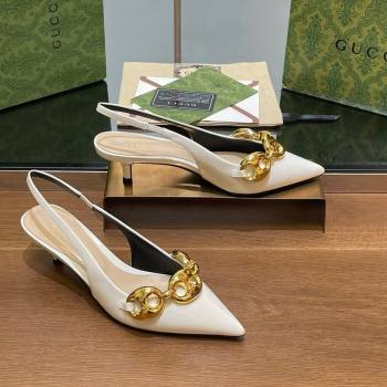 Gucci Patent Leather Slingback Pumps 4.5cm with Marina Chain White 2024 (SS-240906037)