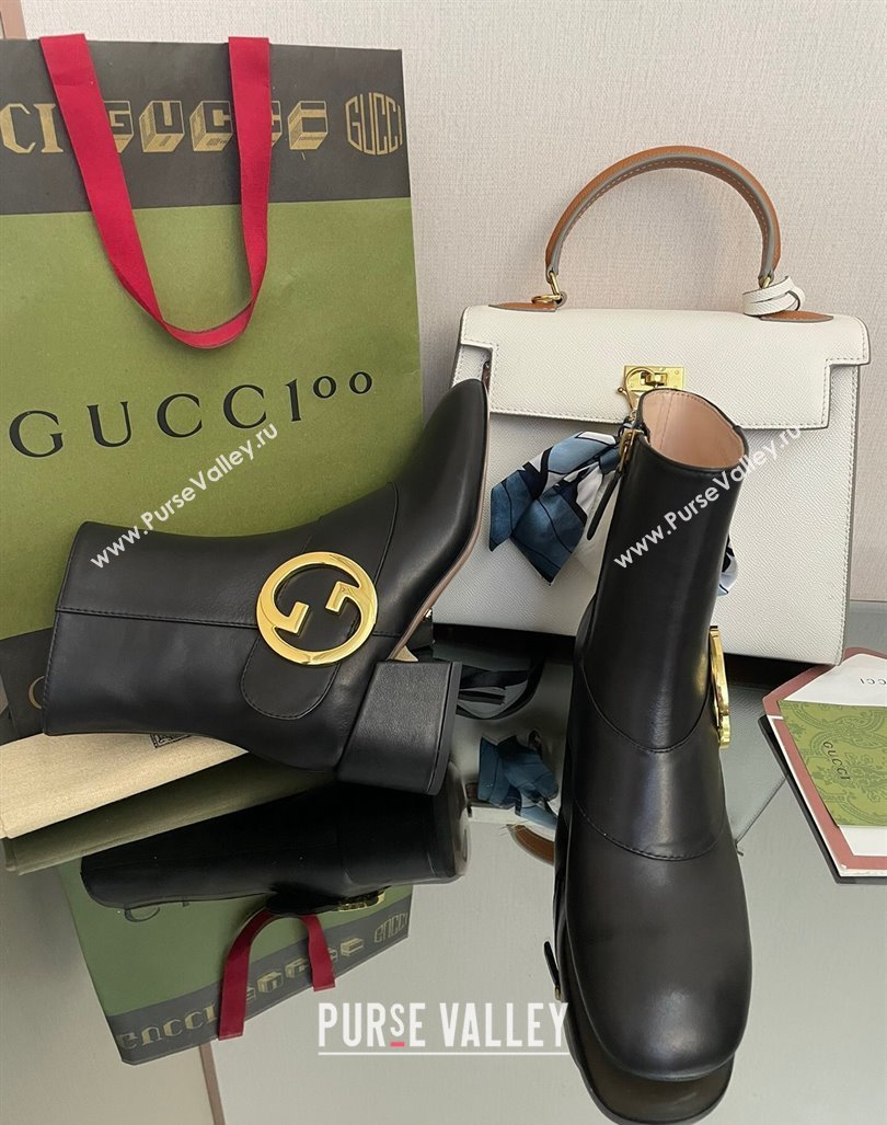 Gucci Blondie Leather Ankle Boot 5.5cm Black 2024 GG090602 (MD-240906015)