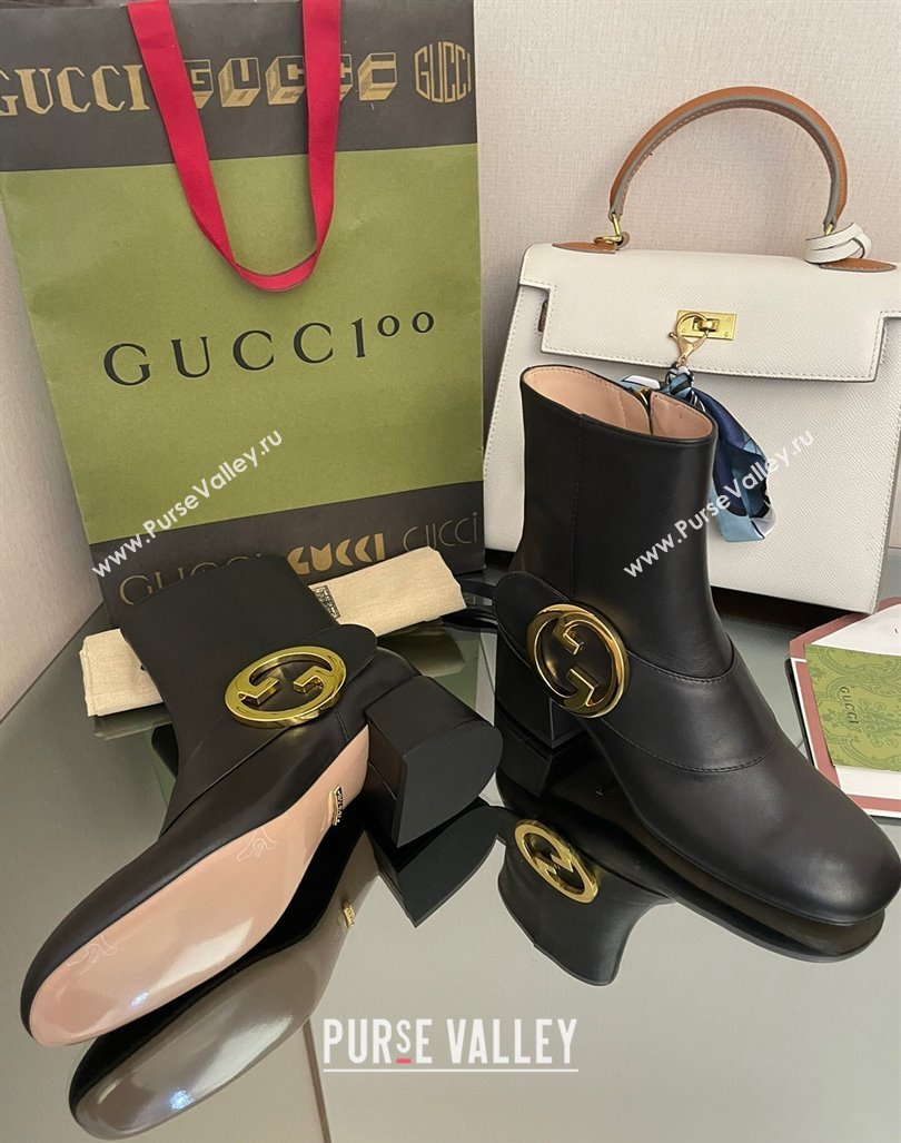 Gucci Blondie Leather Ankle Boot 5.5cm Black 2024 GG090602 (MD-240906015)