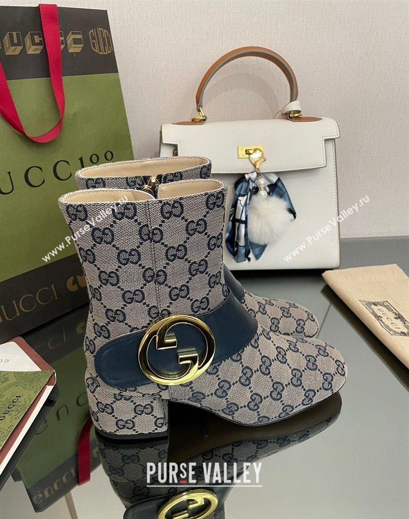 Gucci Blondie GG Canvas Ankle Boot 5.5cm Blue 2024 GG090602 (MD-240906017)