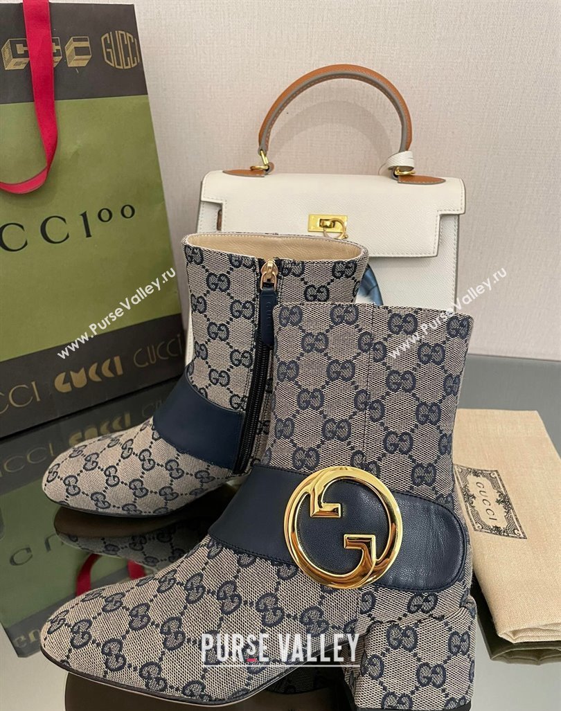 Gucci Blondie GG Canvas Ankle Boot 5.5cm Blue 2024 GG090602 (MD-240906017)