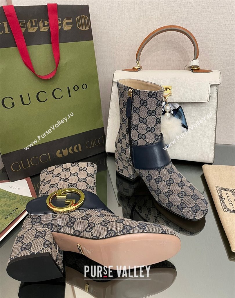 Gucci Blondie GG Canvas Ankle Boot 5.5cm Blue 2024 GG090602 (MD-240906017)