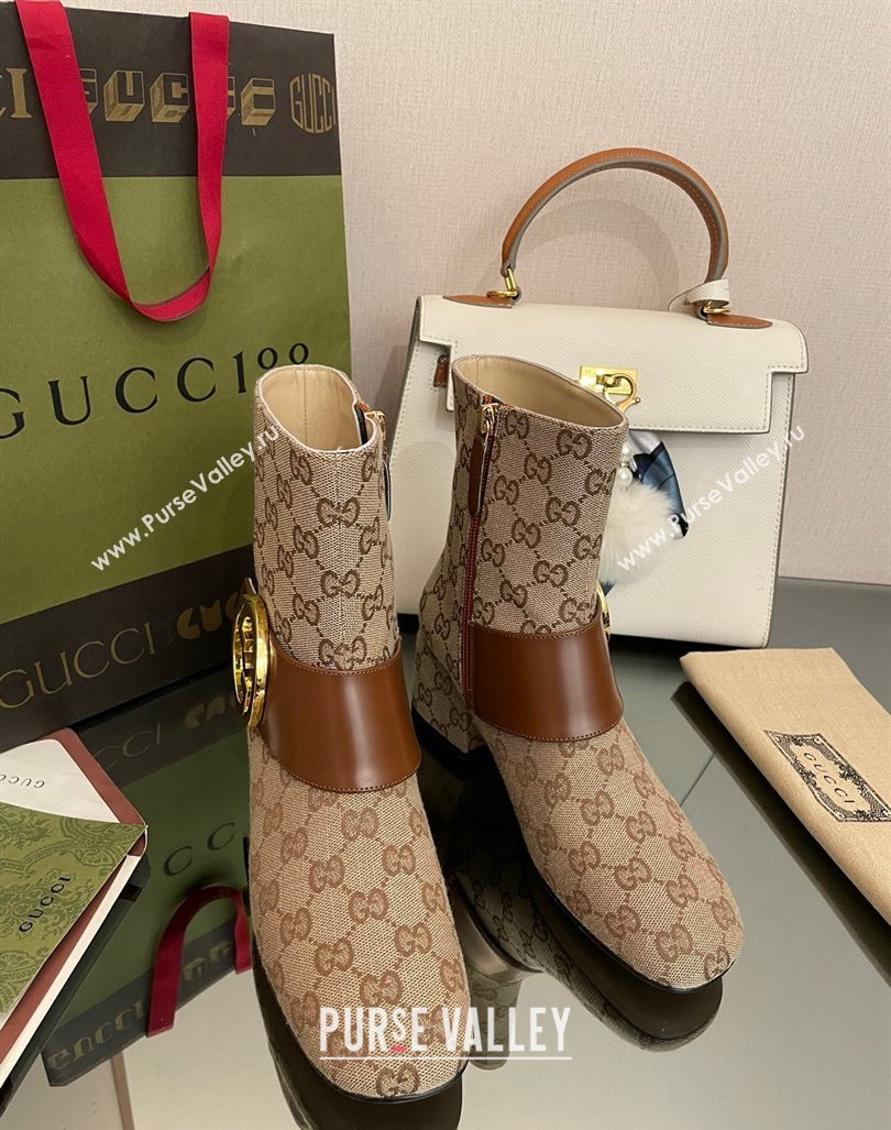 Gucci Blondie GG Canvas Ankle Boot 5.5cm Light Brown 2024 GG090602 (MD-240906018)