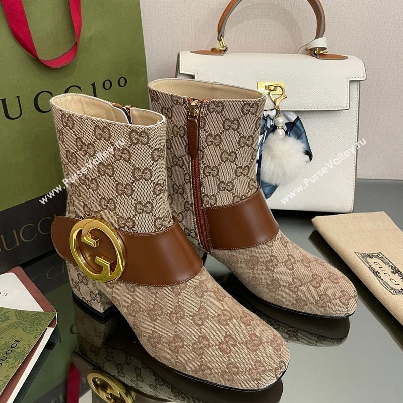 Gucci Blondie GG Canvas Ankle Boot 5.5cm Light Brown 2024 GG090602 (MD-240906018)