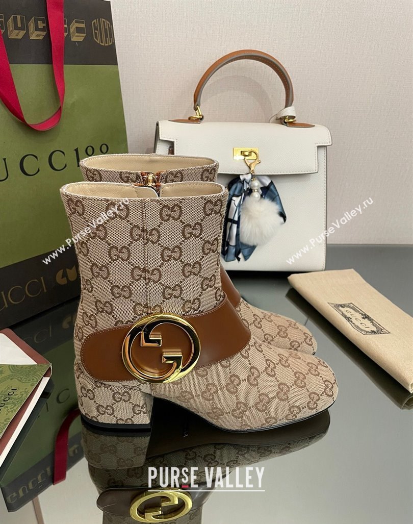 Gucci Blondie GG Canvas Ankle Boot 5.5cm Light Brown 2024 GG090602 (MD-240906018)