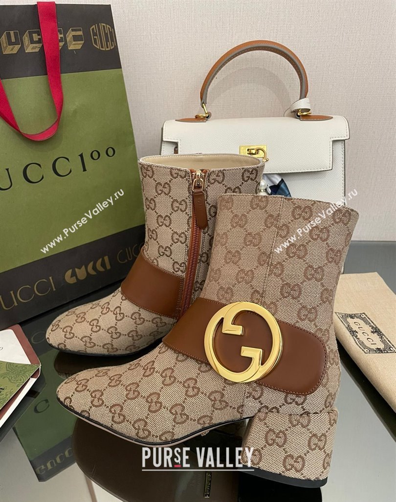 Gucci Blondie GG Canvas Ankle Boot 5.5cm Light Brown 2024 GG090602 (MD-240906018)