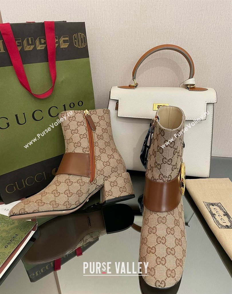 Gucci Blondie GG Canvas Ankle Boot 5.5cm Light Brown 2024 GG090602 (MD-240906018)