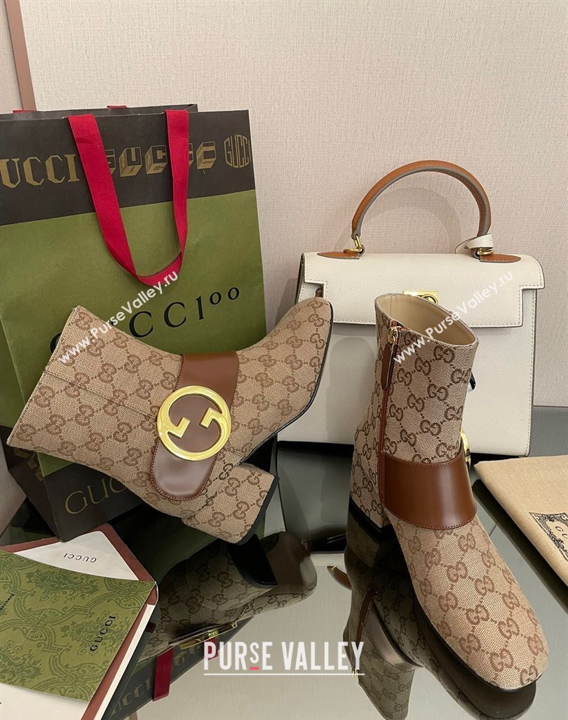 Gucci Blondie GG Canvas Ankle Boot 5.5cm Light Brown 2024 GG090602 (MD-240906018)