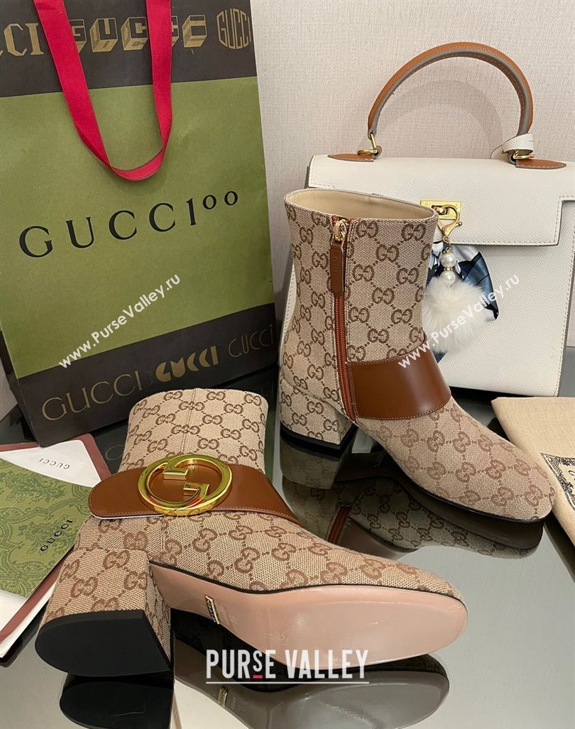 Gucci Blondie GG Canvas Ankle Boot 5.5cm Light Brown 2024 GG090602 (MD-240906018)