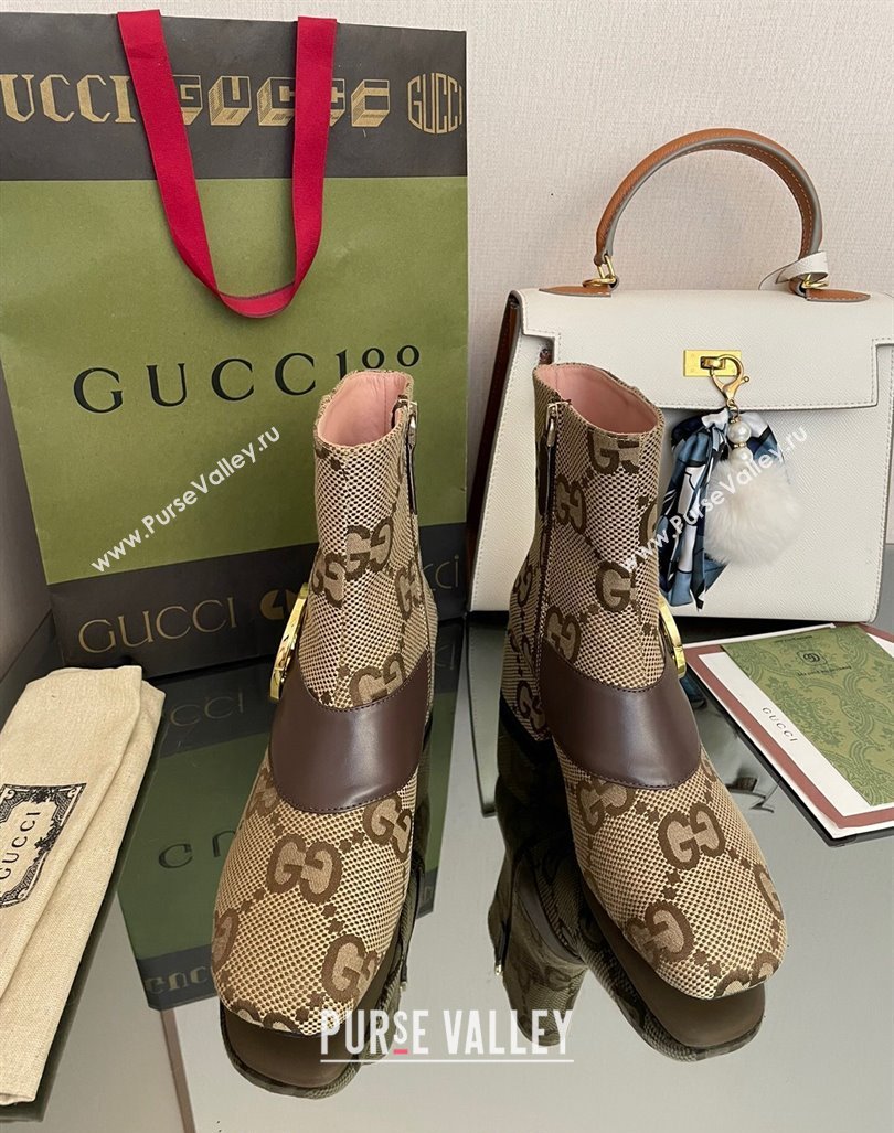 Gucci Blondie Maxi GG Canvas Ankle Boot 5.5cm Camel 2024 GG090602 (MD-240906019)