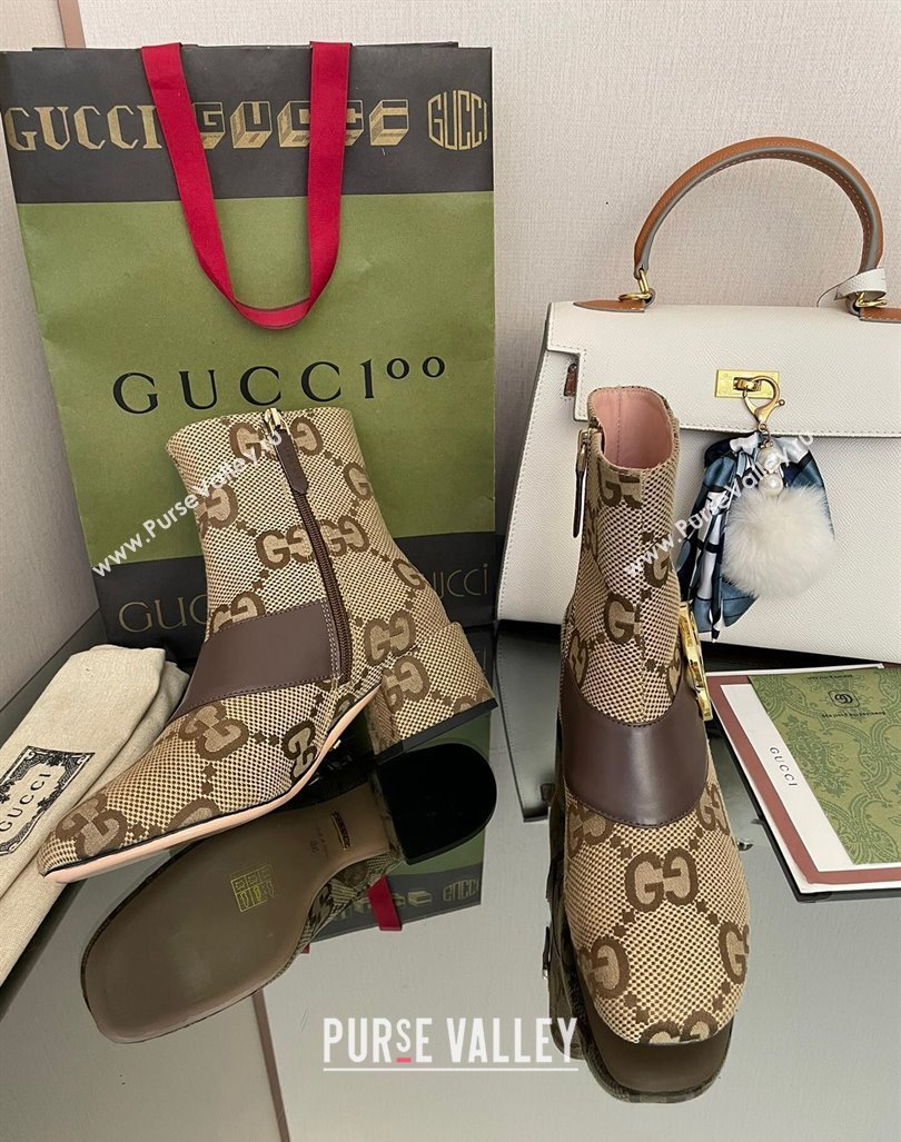 Gucci Blondie Maxi GG Canvas Ankle Boot 5.5cm Camel 2024 GG090602 (MD-240906019)