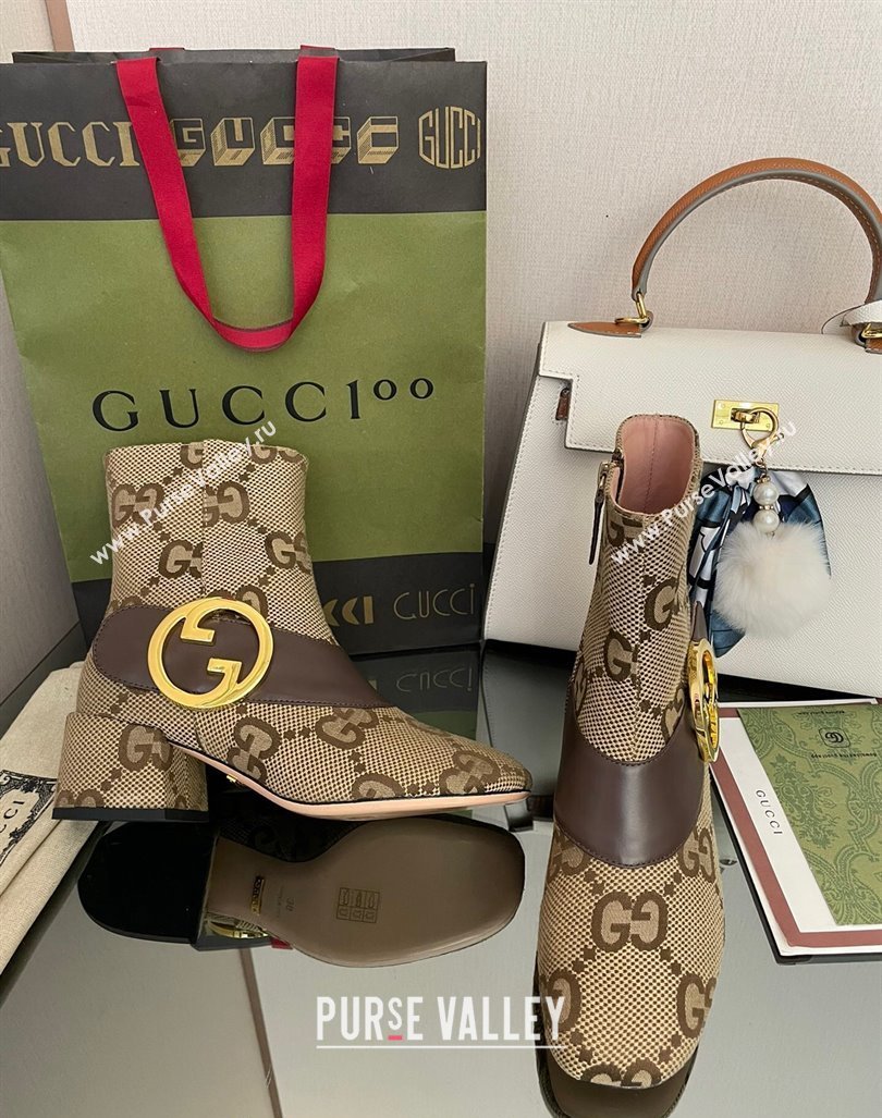 Gucci Blondie Maxi GG Canvas Ankle Boot 5.5cm Camel 2024 GG090602 (MD-240906019)