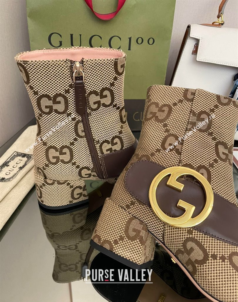 Gucci Blondie Maxi GG Canvas Ankle Boot 5.5cm Camel 2024 GG090602 (MD-240906019)