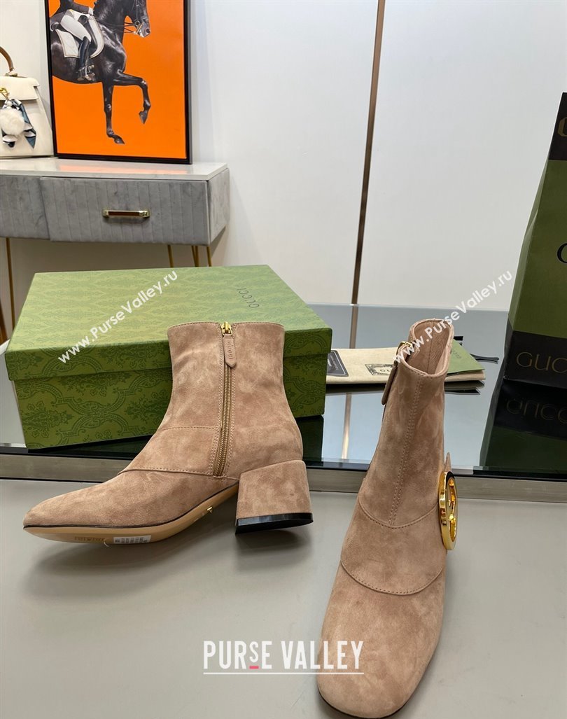 Gucci Blondie Suede Ankle Boot 5.5cm Camel 2024 GG090602 (MD-240906024)