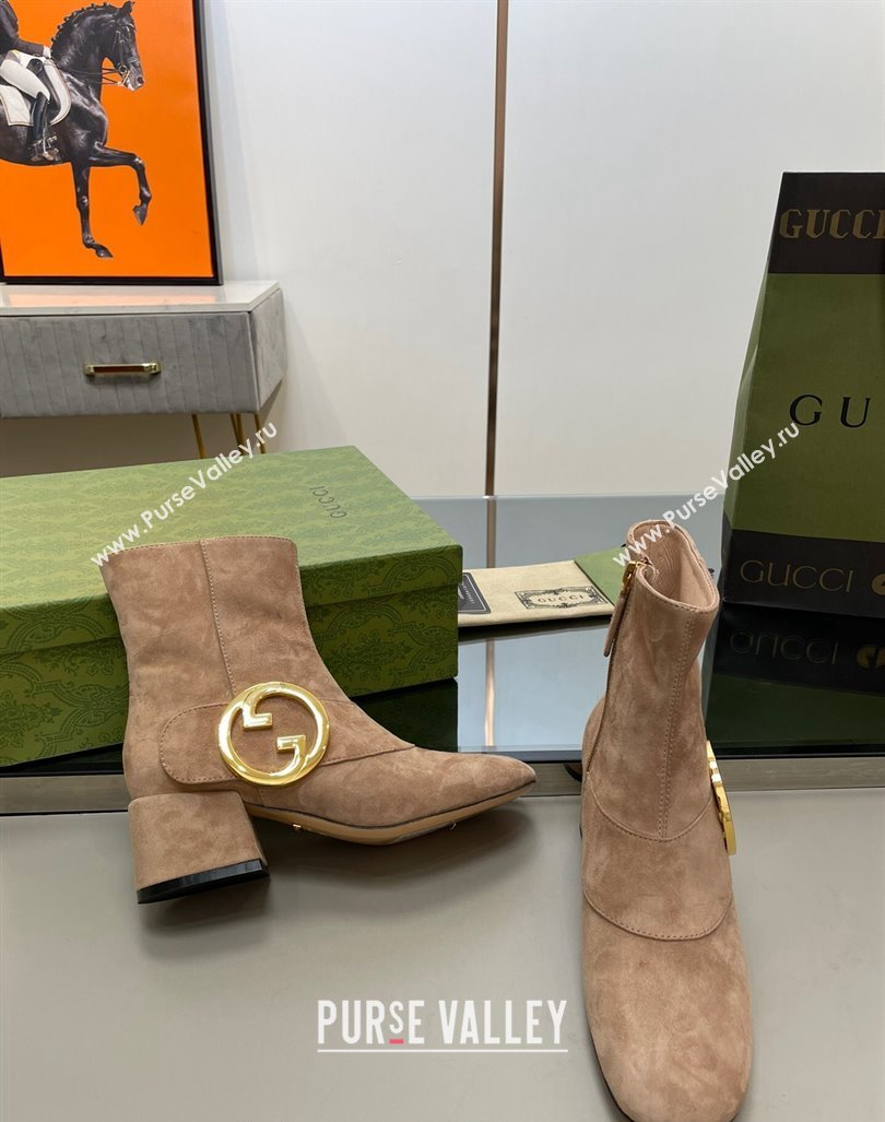 Gucci Blondie Suede Ankle Boot 5.5cm Camel 2024 GG090602 (MD-240906024)