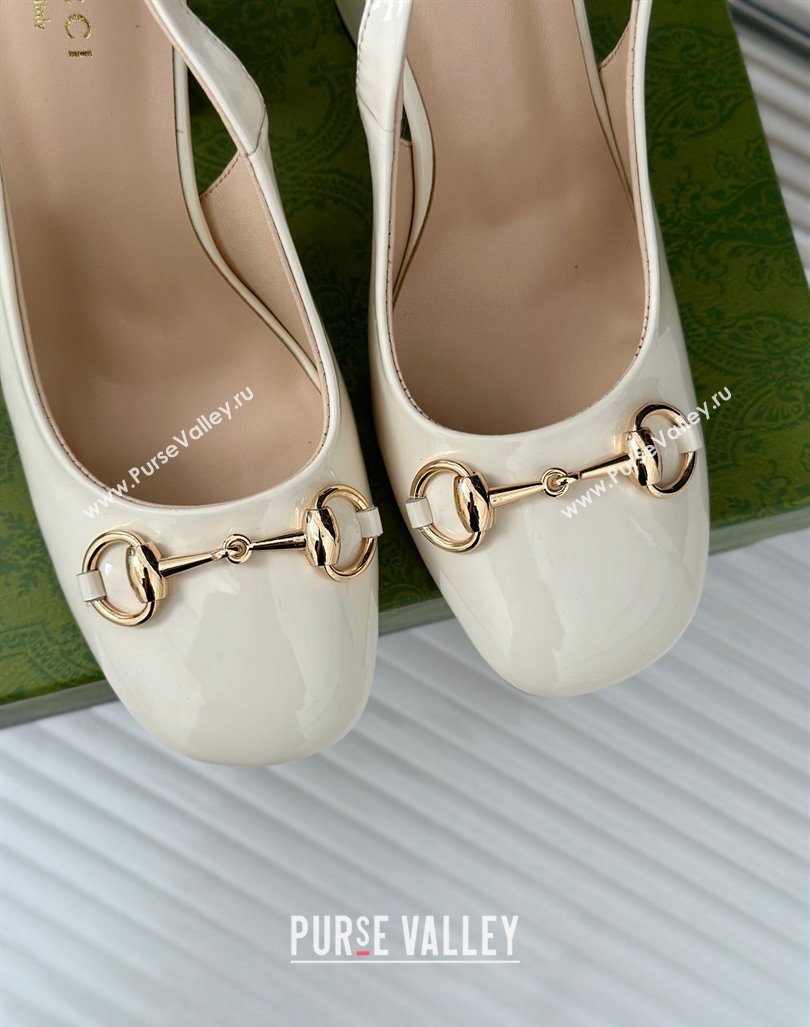 Gucci Patent Leather Horsebit Slingback Pumps 9.5cm White 2024 GG090604 (MD-240906050)