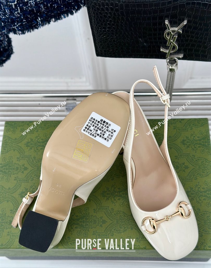 Gucci Patent Leather Horsebit Slingback Pumps 9.5cm White 2024 GG090604 (MD-240906050)