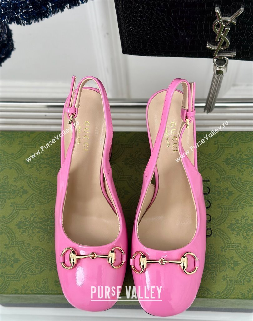 Gucci Patent Leather Horsebit Slingback Pumps 9.5cm Pink 2024 GG090604 (MD-240906051)