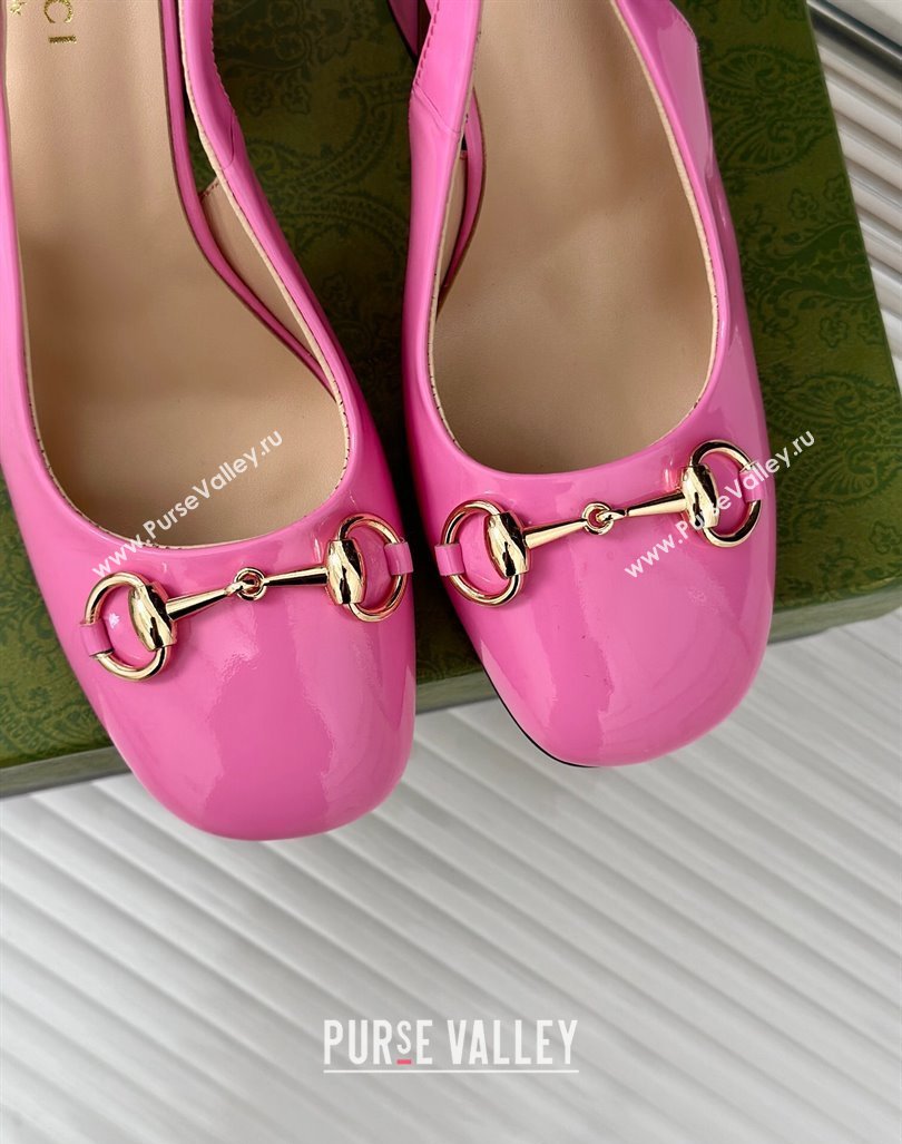 Gucci Patent Leather Horsebit Slingback Pumps 9.5cm Pink 2024 GG090604 (MD-240906051)