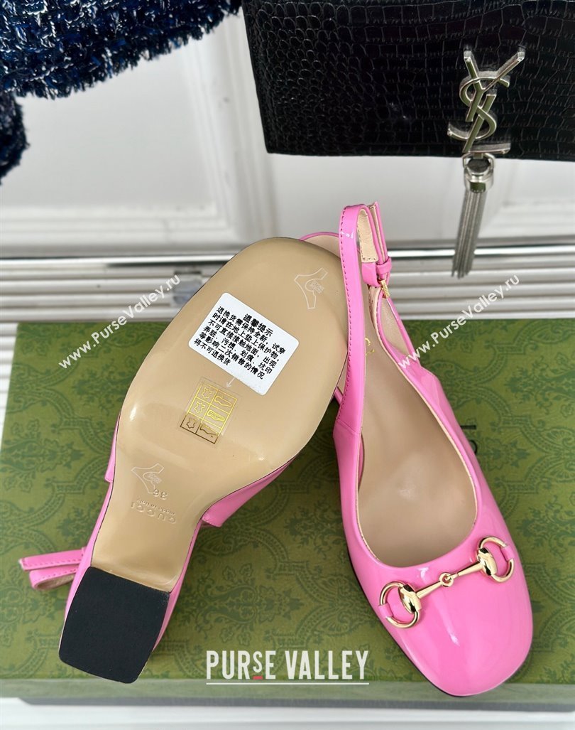 Gucci Patent Leather Horsebit Slingback Pumps 9.5cm Pink 2024 GG090604 (MD-240906051)