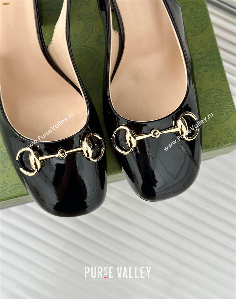 Gucci Patent Leather Horsebit Slingback Pumps 9.5cm Black 2024 GG090604 (MD-240906054)