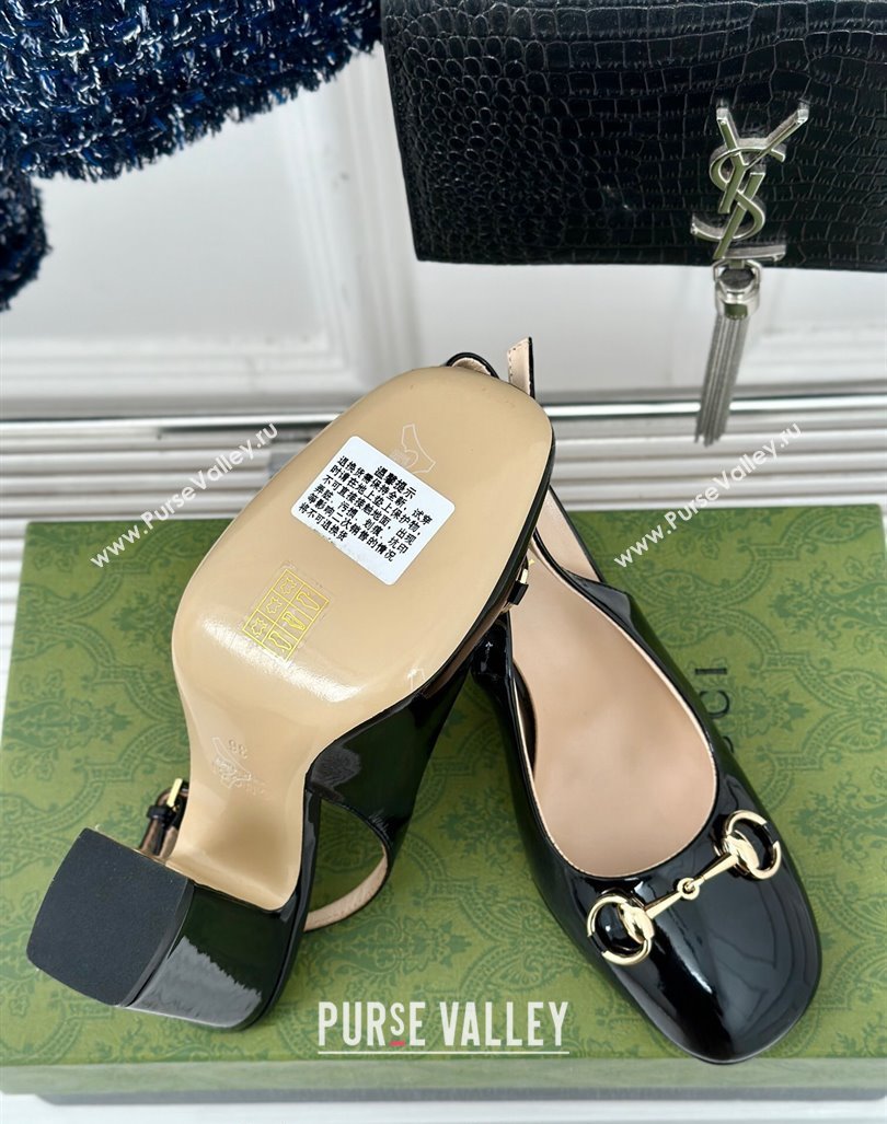 Gucci Patent Leather Horsebit Slingback Pumps 9.5cm Black 2024 GG090604 (MD-240906054)