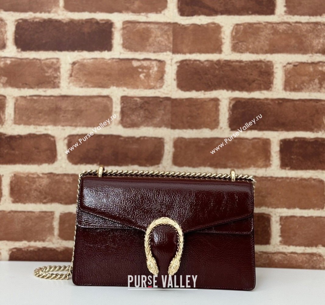 Gucci Dionysus Small Shoulder Bag in Patent Calf Leather Dark Burgundy 2024 795005 (DLH-240924041)