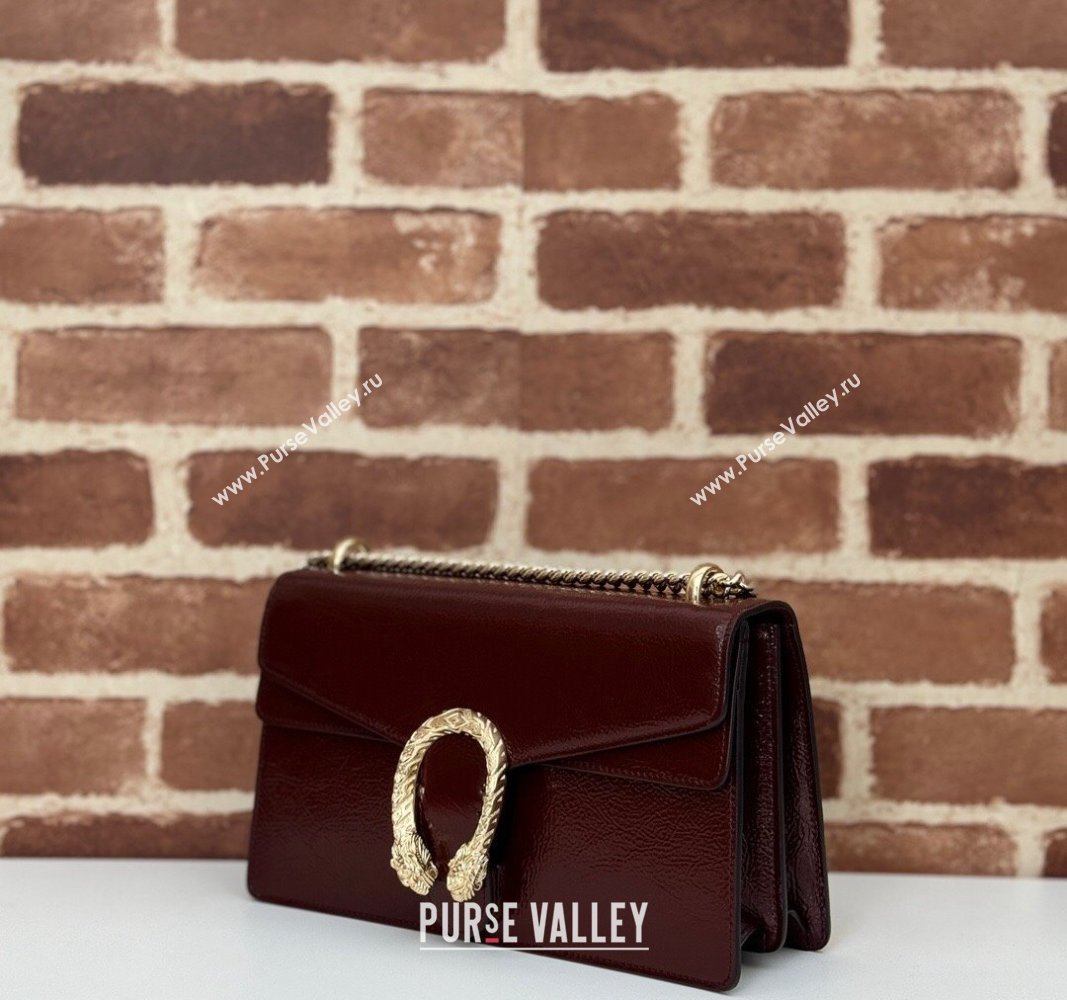 Gucci Dionysus Small Shoulder Bag in Patent Calf Leather Dark Burgundy 2024 795005 (DLH-240924041)