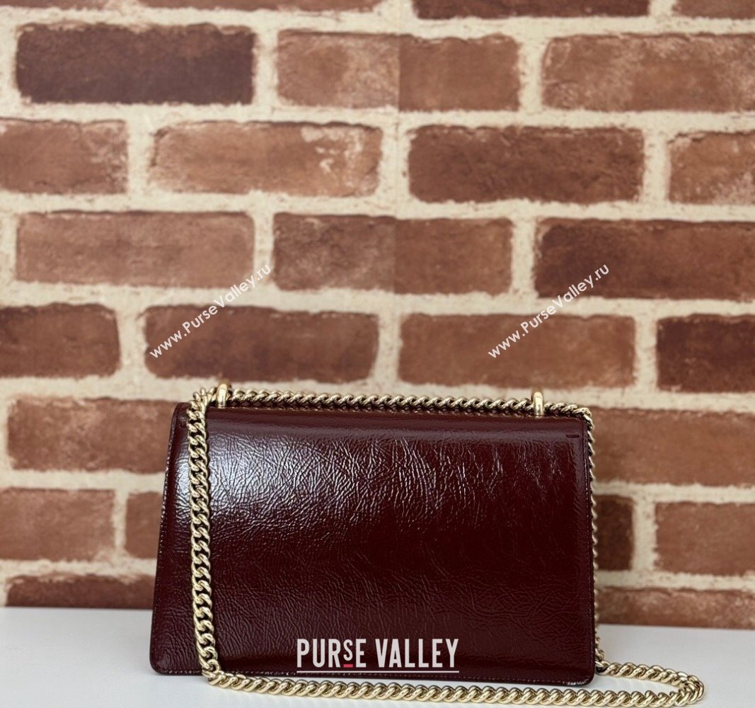 Gucci Dionysus Small Shoulder Bag in Patent Calf Leather Dark Burgundy 2024 795005 (DLH-240924041)