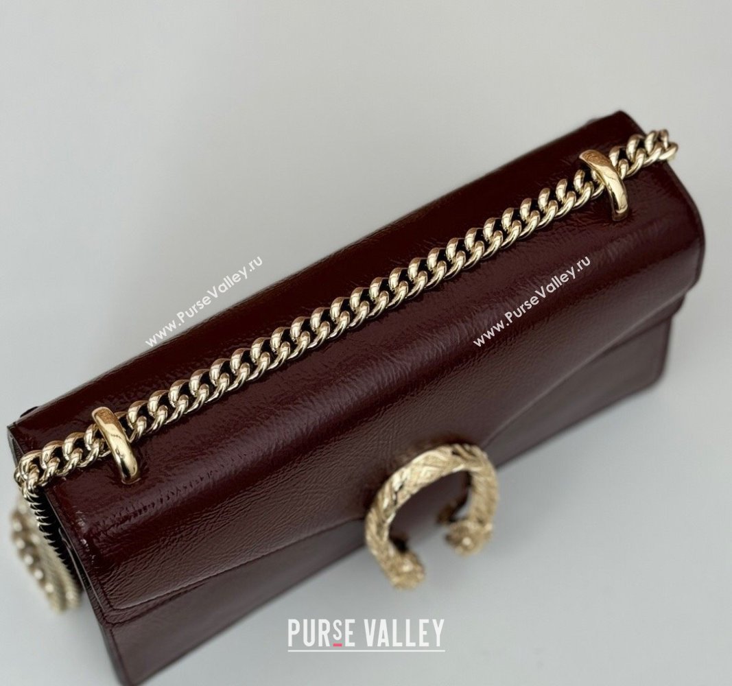 Gucci Dionysus Small Shoulder Bag in Patent Calf Leather Dark Burgundy 2024 795005 (DLH-240924041)