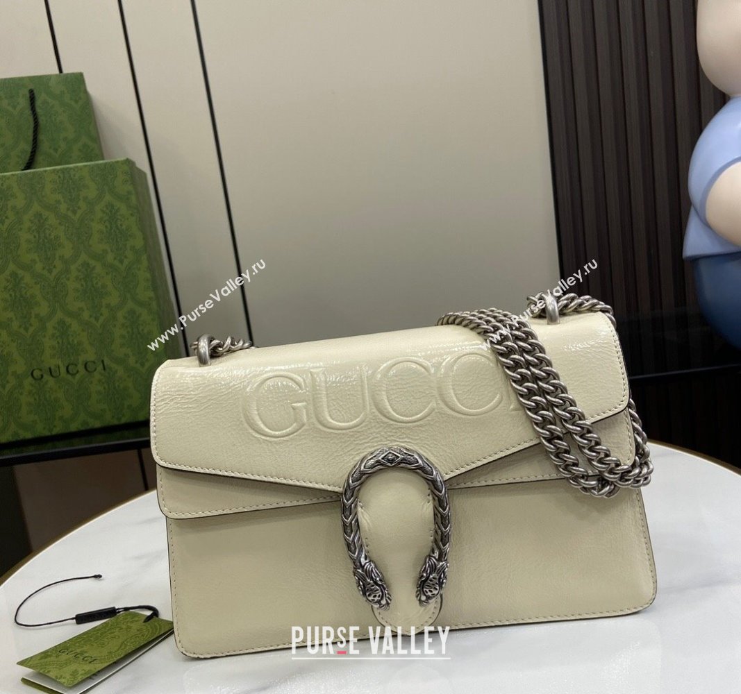 Gucci Dionysus Small Shoulder Bag in Patent Leather with GUCCI Logo White 2024 795005 (XLU-240924042)