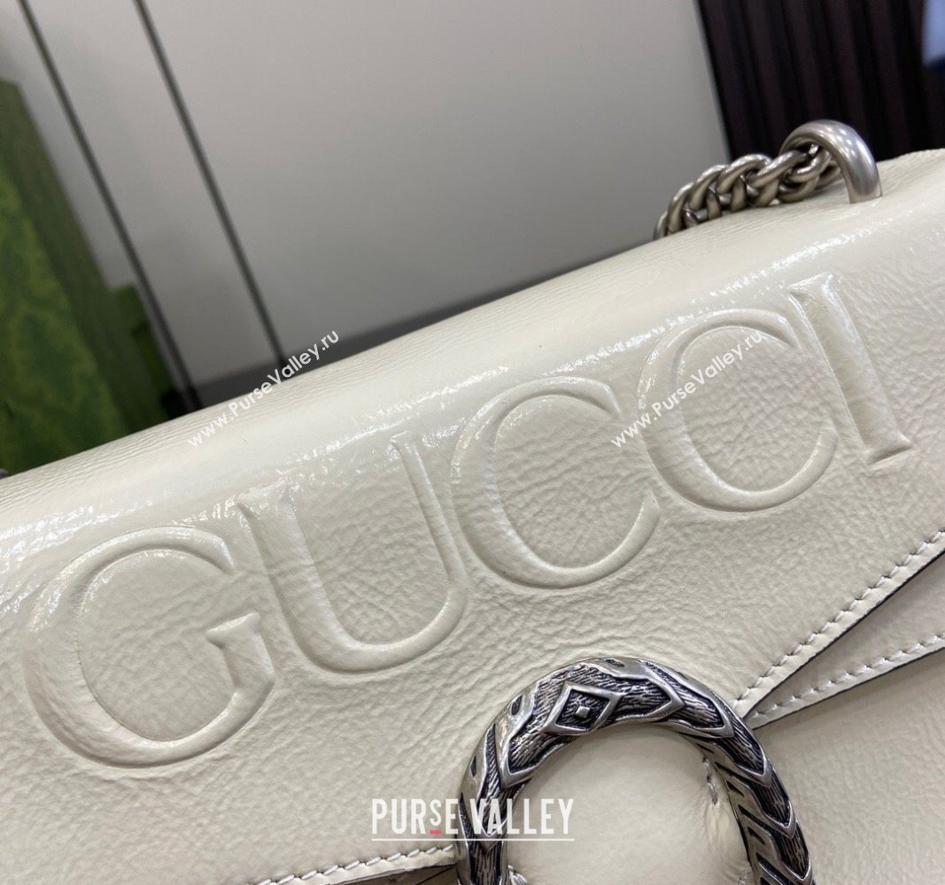 Gucci Dionysus Small Shoulder Bag in Patent Leather with GUCCI Logo White 2024 795005 (XLU-240924042)