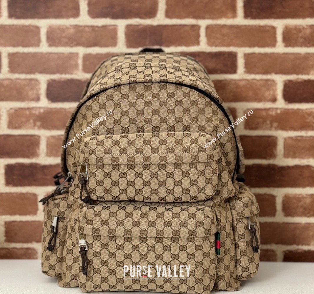 Gucci Mens GG Canvas Large Backpack Bag with Gucci Logo Beige 2024 ‎800182 (DLH-240924021)