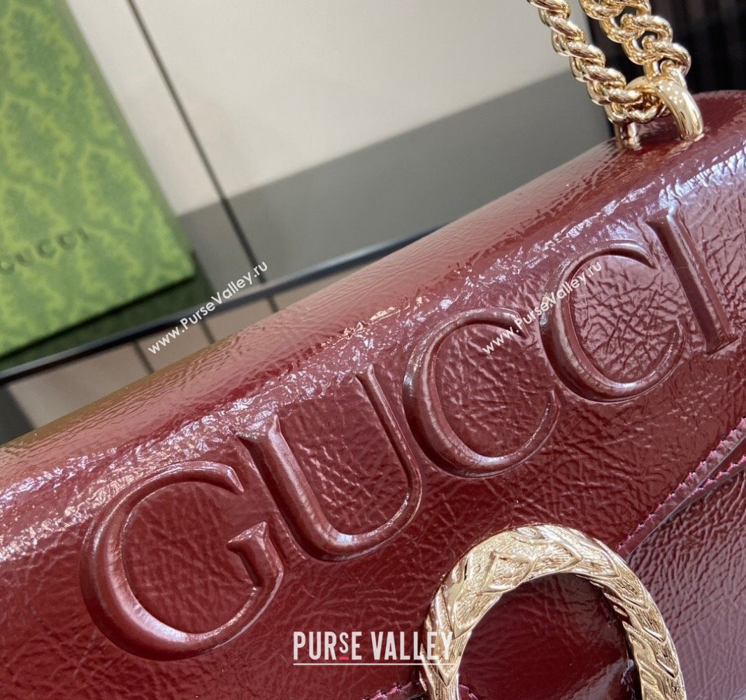 Gucci Dionysus Small Shoulder Bag in Patent Leather with GUCCI Logo Dark Burgundy 2024 795005 (XLU-240924044)