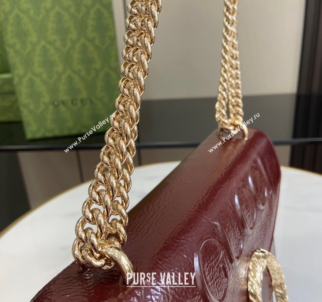 Gucci Dionysus Small Shoulder Bag in Patent Leather with GUCCI Logo Dark Burgundy 2024 795005 (XLU-240924044)