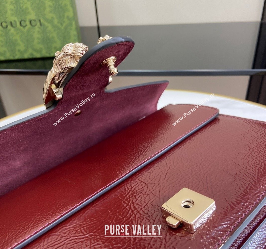 Gucci Dionysus Small Shoulder Bag in Patent Leather with GUCCI Logo Dark Burgundy 2024 795005 (XLU-240924044)