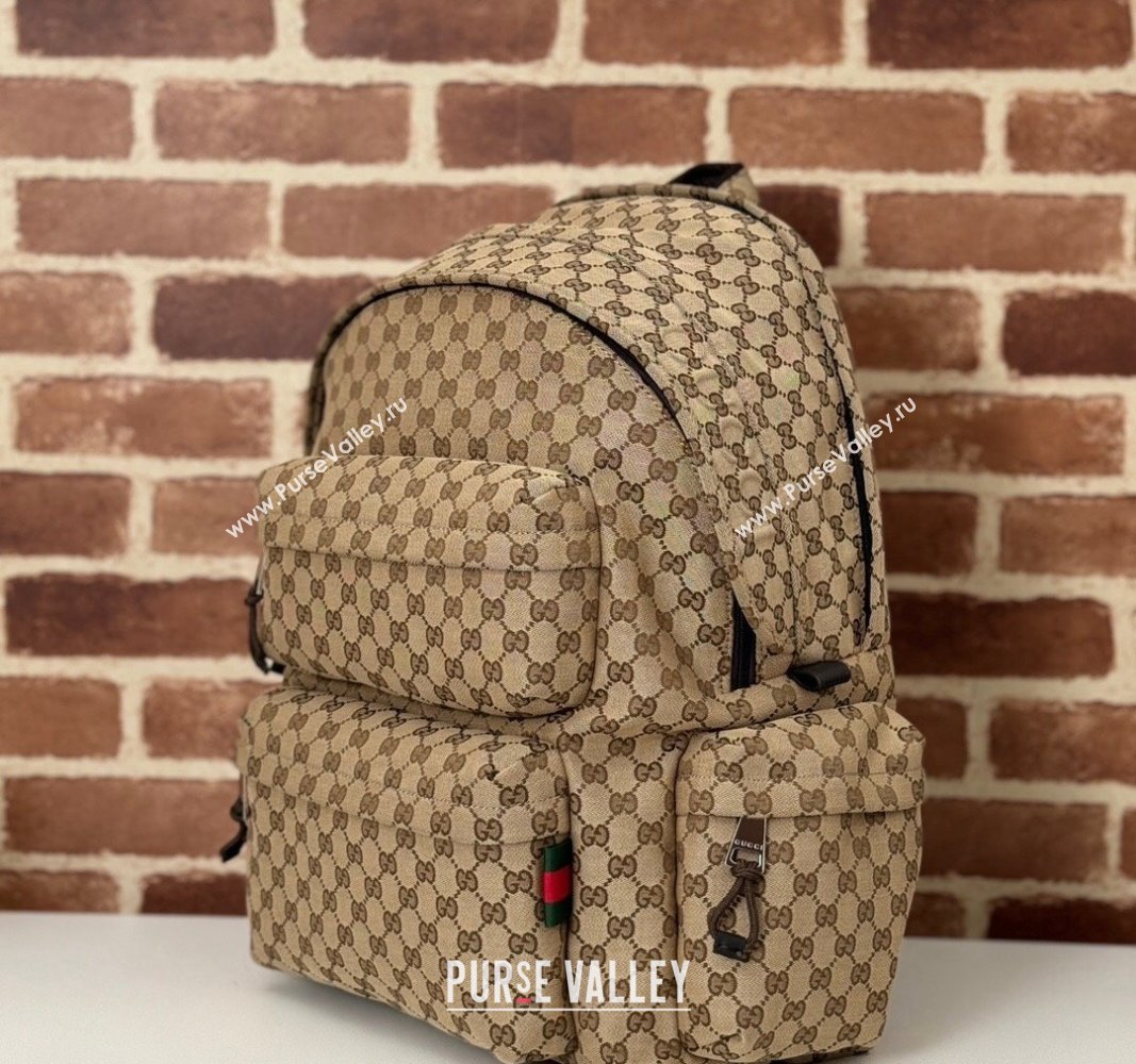 Gucci Mens GG Canvas Large Backpack Bag with Gucci Logo Beige 2024 ‎800182 (DLH-240924021)