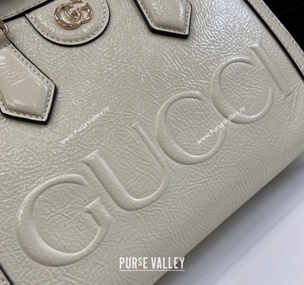 Gucci Diana Small Tote Bag with GUCCI Logo in Patent Leather White 2024 702721 (XLU-240924046)