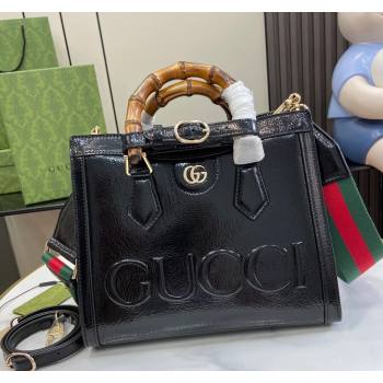 Gucci Diana Small Tote Bag with GUCCI Logo in Patent Leather Black 2024 702721 (XLU-240924047)