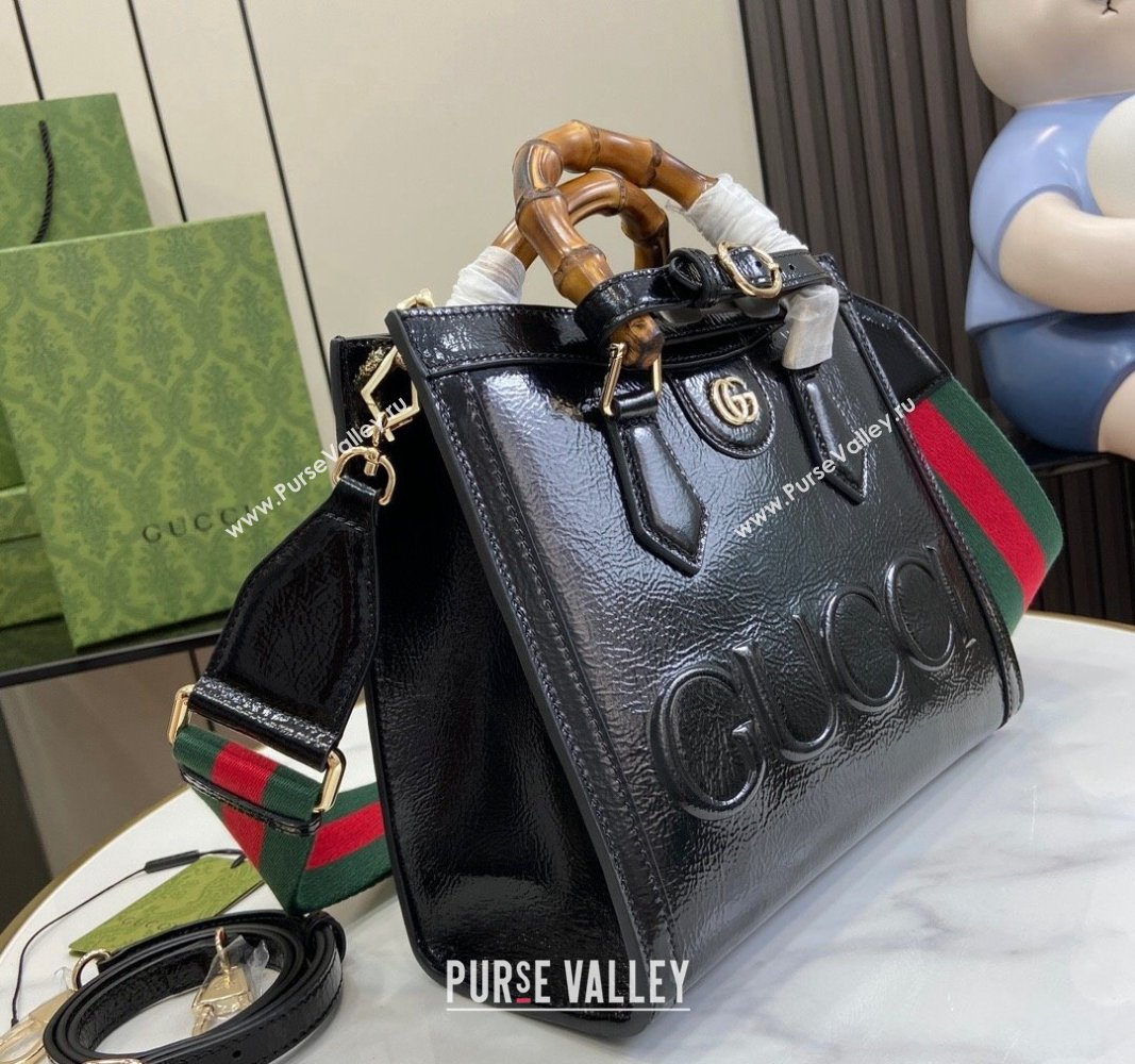 Gucci Diana Small Tote Bag with GUCCI Logo in Patent Leather Black 2024 702721 (XLU-240924047)