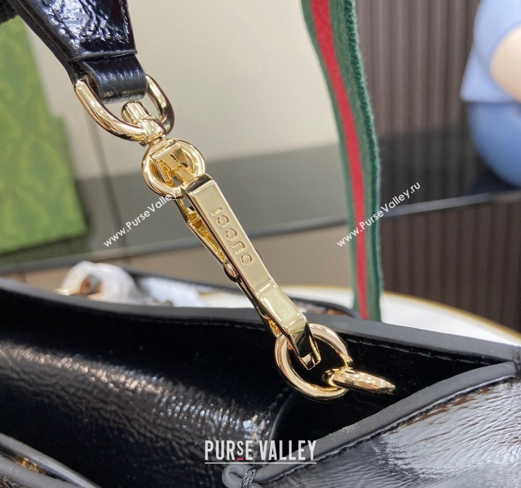 Gucci Diana Small Tote Bag with GUCCI Logo in Patent Leather Black 2024 702721 (XLU-240924047)