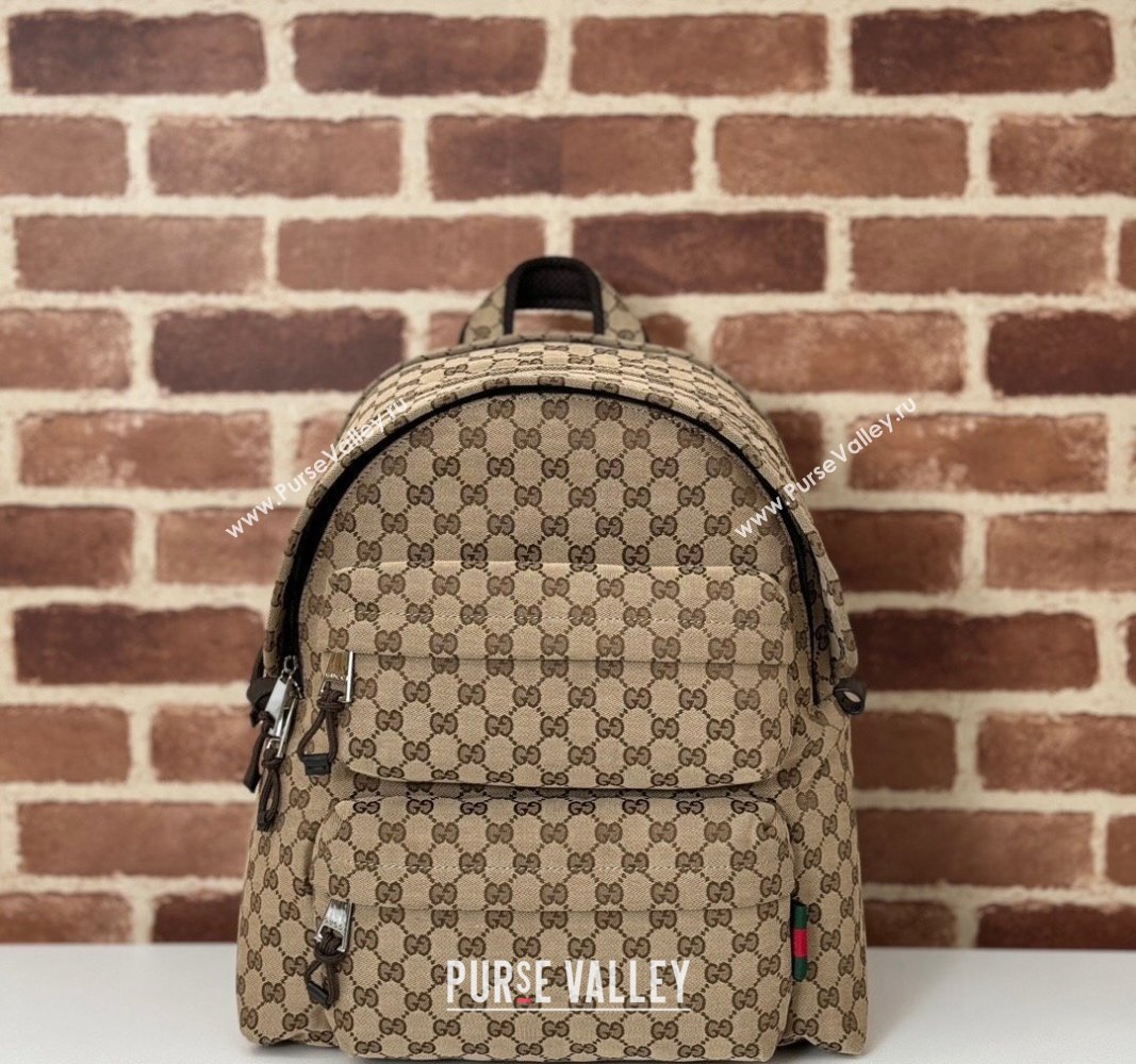 Gucci Mens GG Canvas Medium Backpack Bag with Gucci Logo Beige 2024 ‎800265 (DLH-240924024)