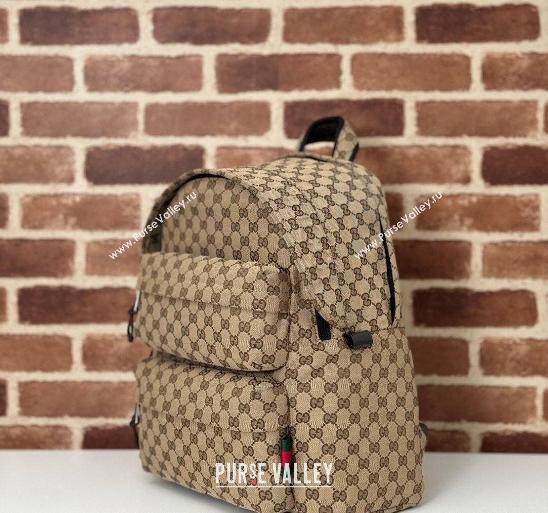 Gucci Mens GG Canvas Medium Backpack Bag with Gucci Logo Beige 2024 ‎800265 (DLH-240924024)